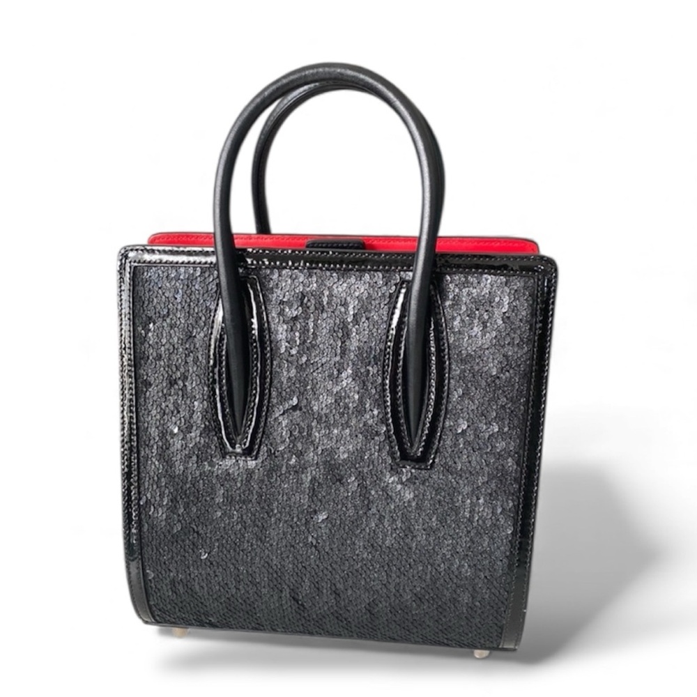 Christian Louboutin Black Sequin Paloma S Mini Leather Shimmery Top Handle Bag